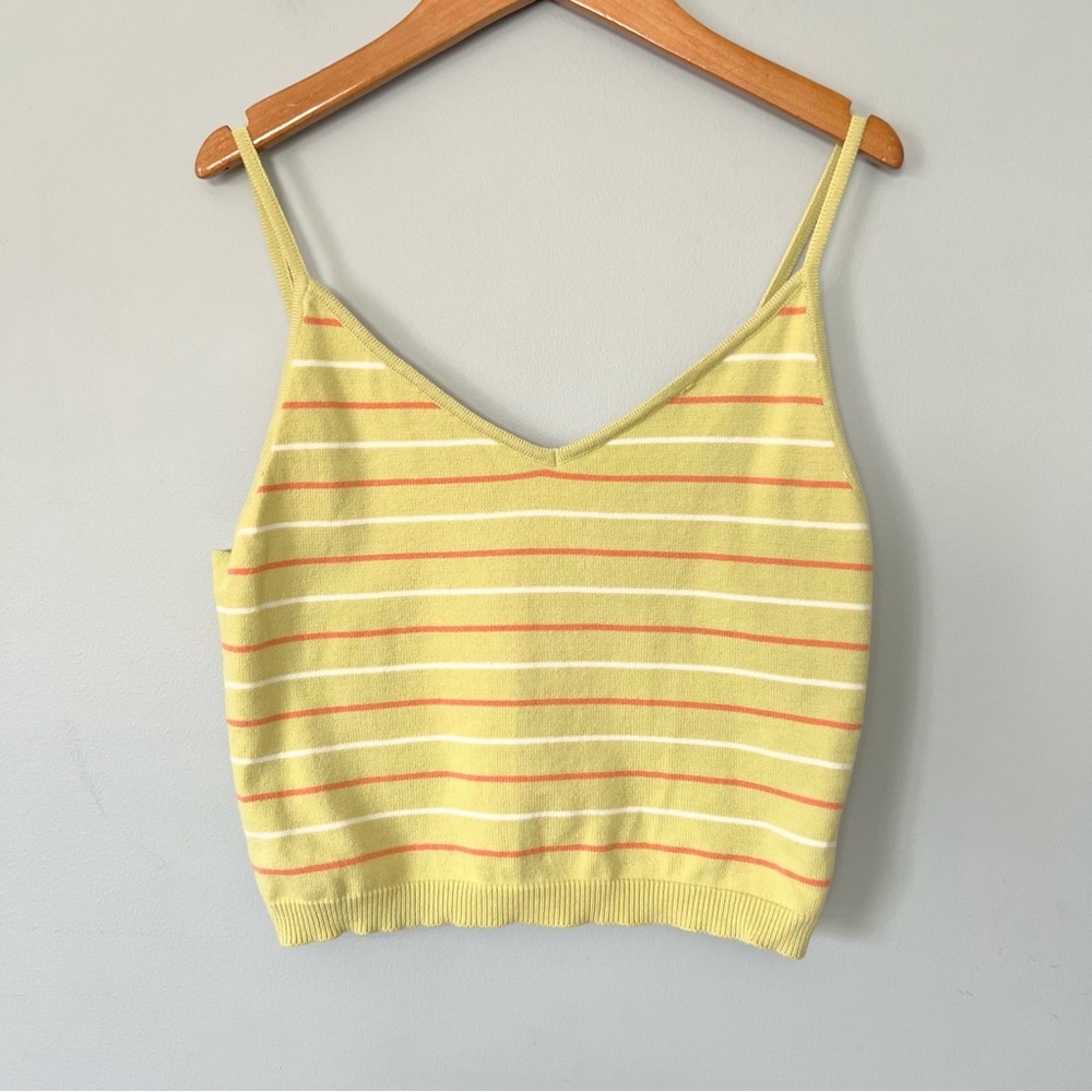 Forever 21 Lime Yellow Striped Knit Cami Tank Top Size Large